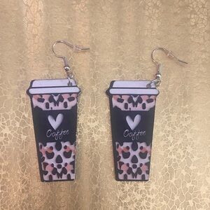 Coffee Cup Leopard Print Drop Earrings